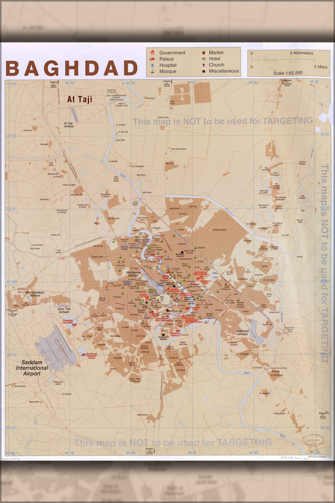 24"x36" Gallery Poster, cia map of baghdad iraq 2003