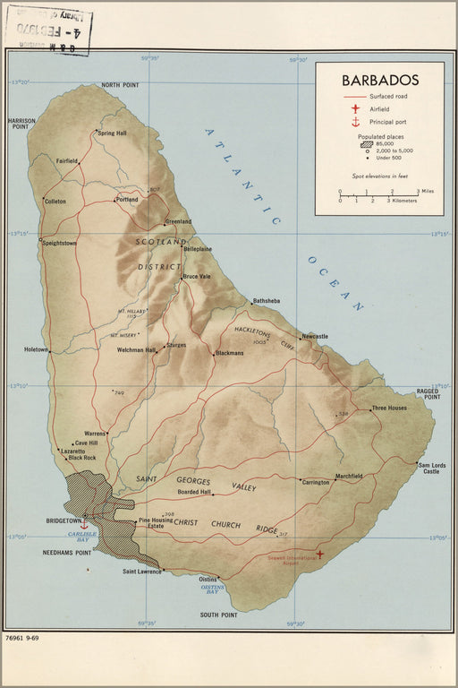 24"x36" Gallery Poster, cia map of barbados 1969