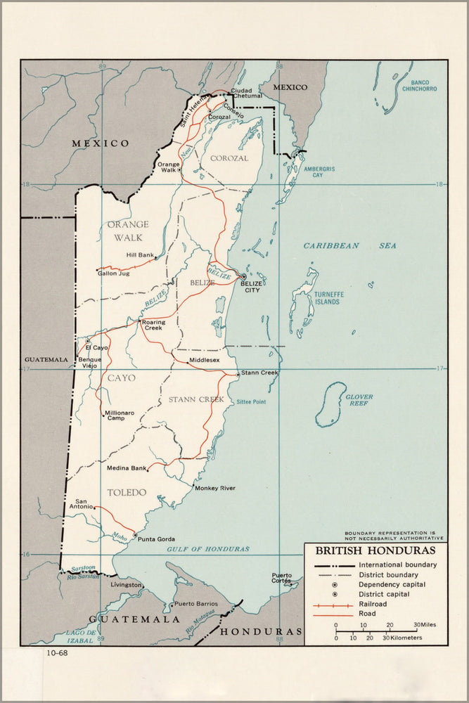 24"x36" Gallery Poster, cia map of belize 1968