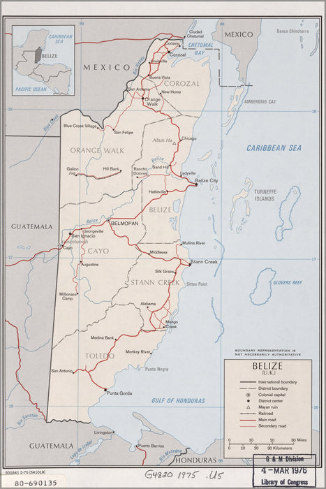 24"x36" Gallery Poster, cia map of belize 1975