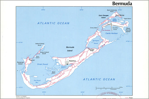 24"x36" Gallery Poster, cia map of bermuda 1976