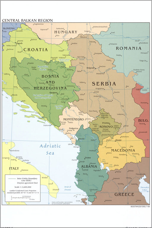 24"x36" Gallery Poster, cia map of bosnia croatia serbia kosovo albania macedonia montenegro 2008