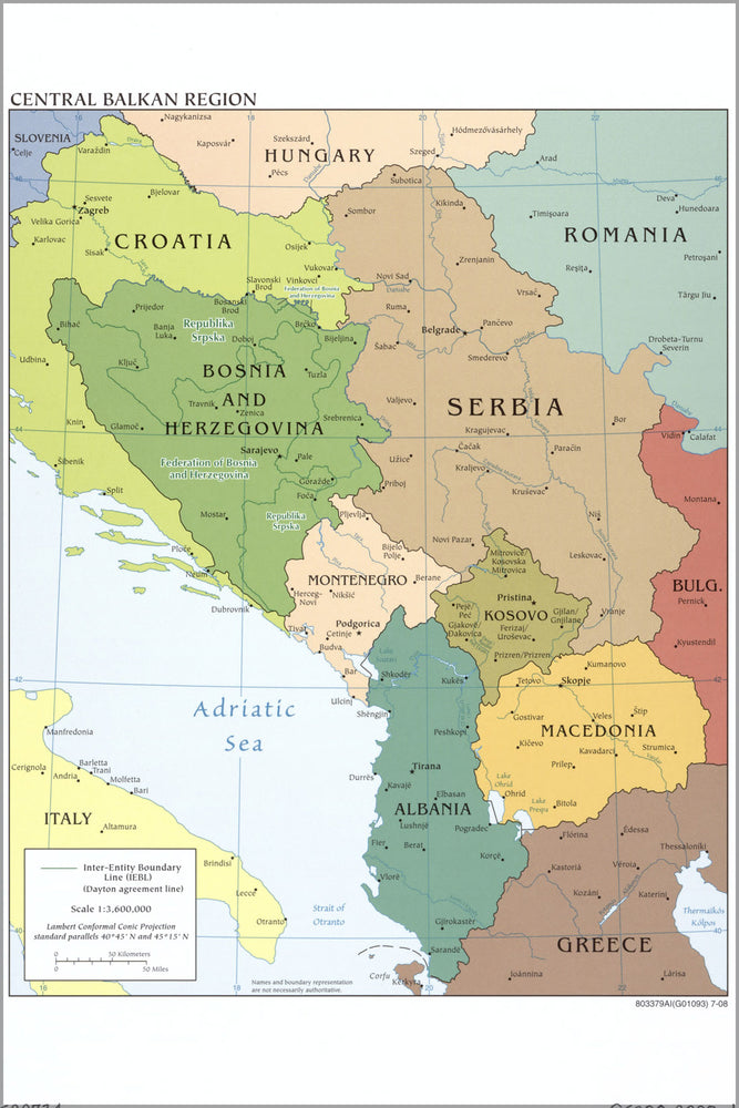 24"x36" Gallery Poster, cia map of bosnia croatia serbia kosovo albania macedonia montenegro 2008