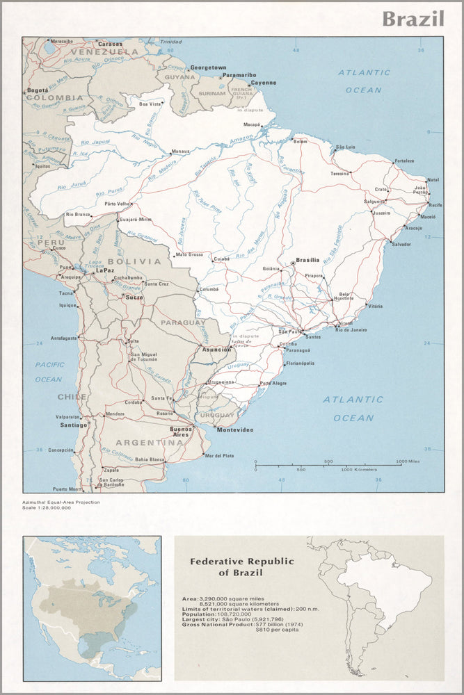 24"x36" Gallery Poster, cia map of brazil 1976