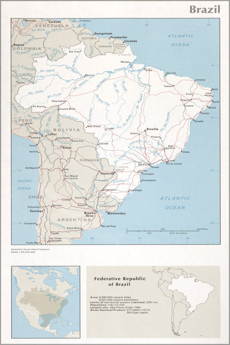 24"x36" Gallery Poster, cia map of brazil 1976