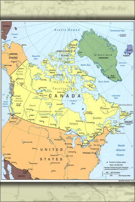 24"x36" Gallery Poster, cia map of canada 1994