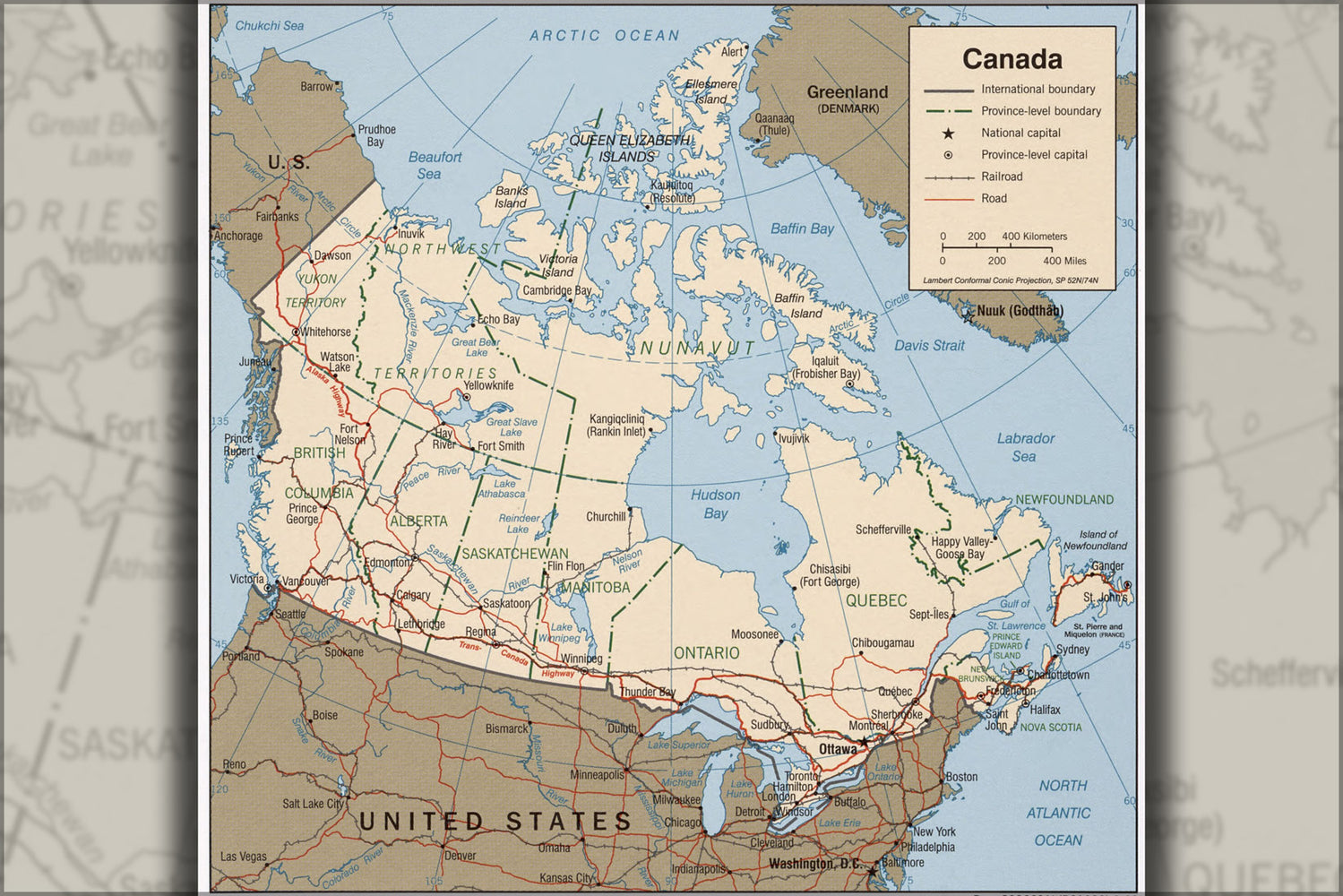 24"x36" Gallery Poster, cia map of canada 1999