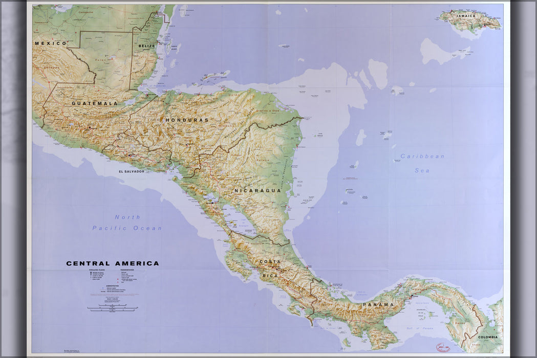 24"x36" Gallery Poster, cia map of central america costa rica panama 1990