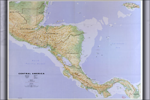 24"x36" Gallery Poster, cia map of central america costa rica panama 1990