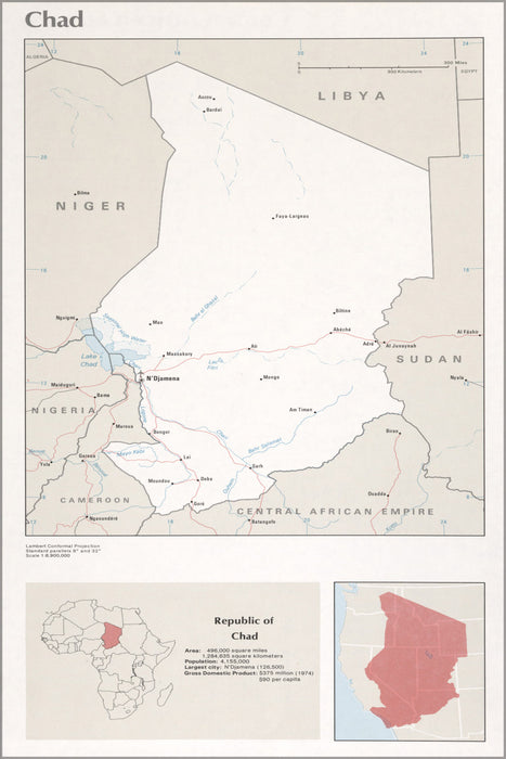 24"x36" Gallery Poster, cia map of chad 1976