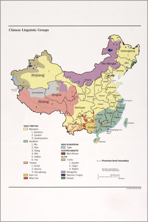 24"x36" Gallery Poster, cia map of china chinese linguistic groups