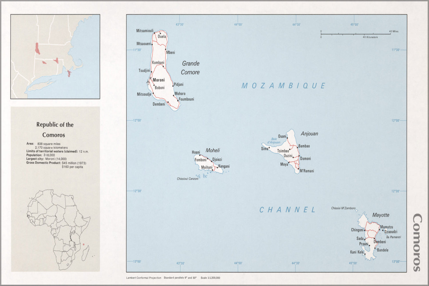24"x36" Gallery Poster, cia map of comoros 1976