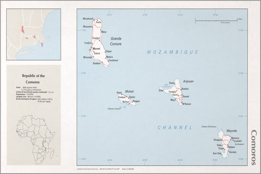 24"x36" Gallery Poster, cia map of comoros 1976