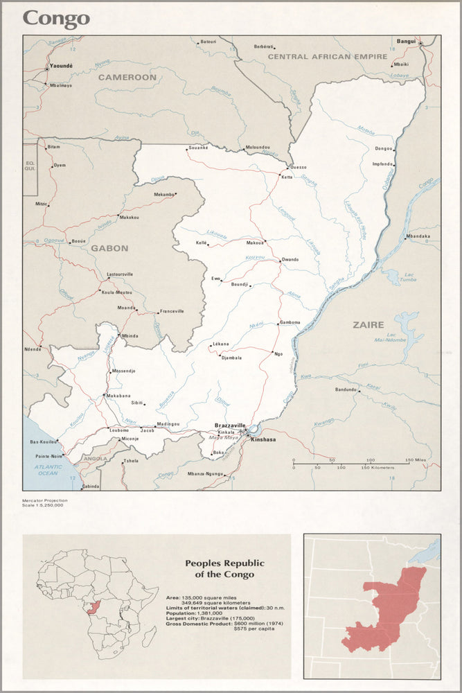 24"x36" Gallery Poster, cia map of congo 1976