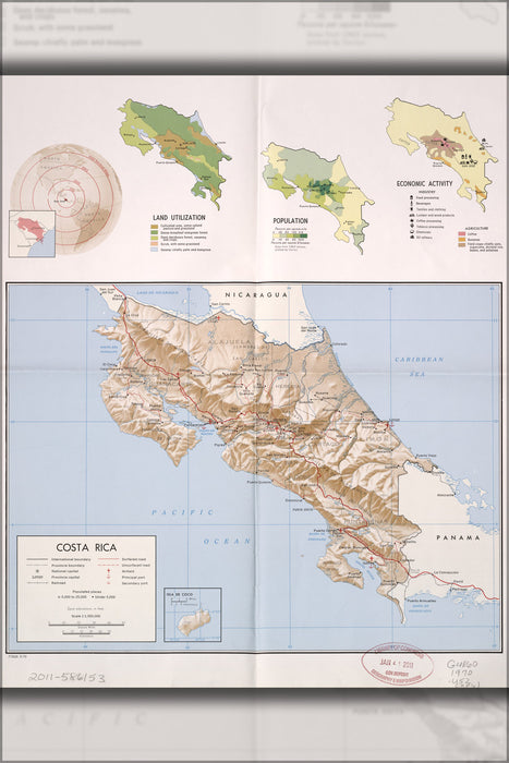 24"x36" Gallery Poster, cia map of costa rica 1970