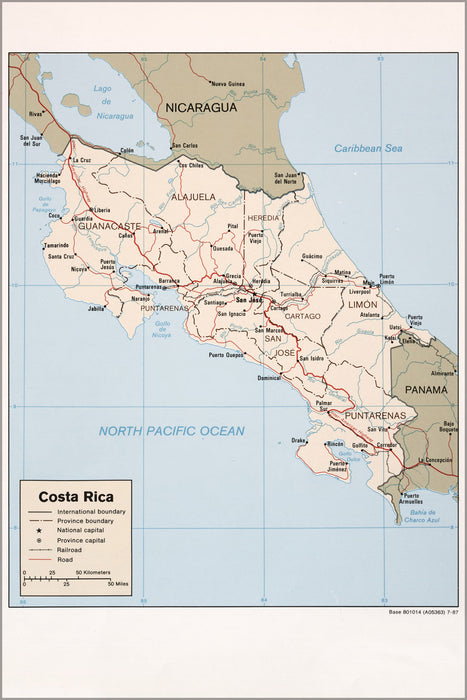 24"x36" Gallery Poster, cia map of costa rica 1987