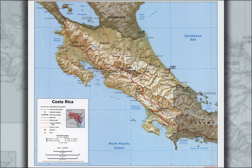 24"x36" Gallery Poster, cia map of costa rica 1991
