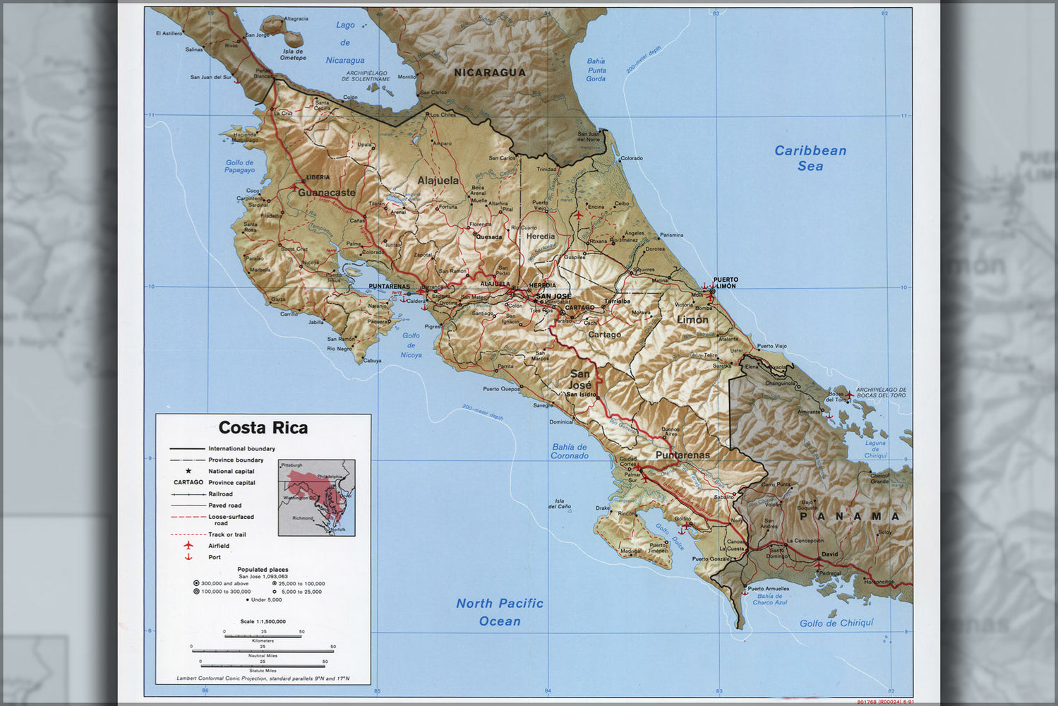 24"x36" Gallery Poster, cia map of costa rica 1991