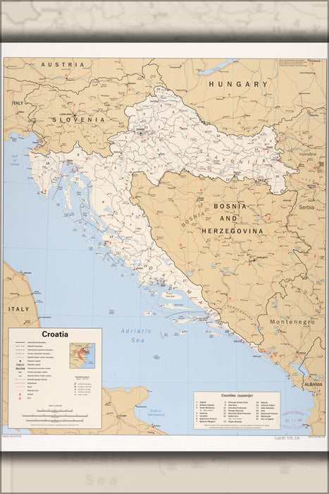 24"x36" Gallery Poster, cia map of croatia 1995