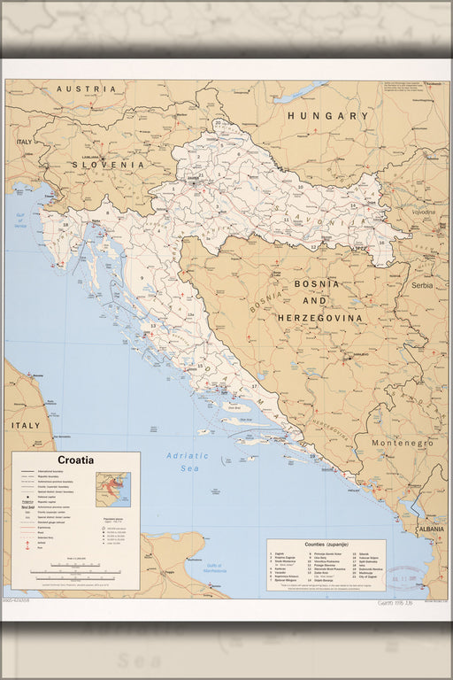 24"x36" Gallery Poster, cia map of croatia 1995