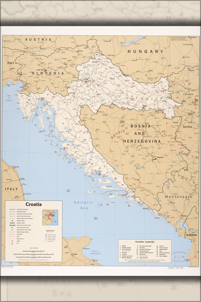 24"x36" Gallery Poster, cia map of croatia 1995