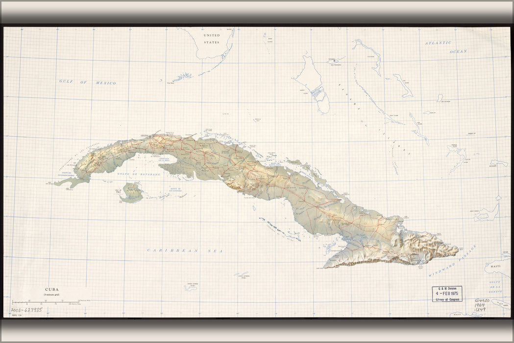 24"x36" Gallery Poster, cia map of cuba 1964 p1
