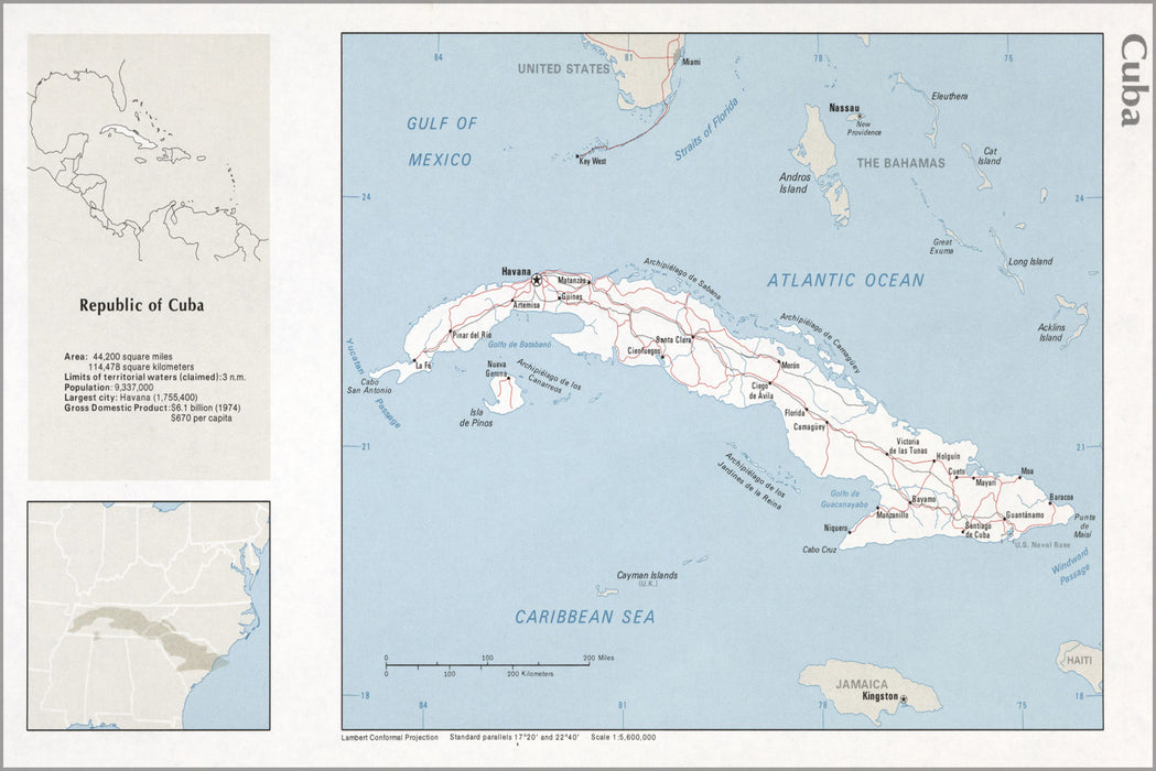 24"x36" Gallery Poster, cia map of cuba 1976