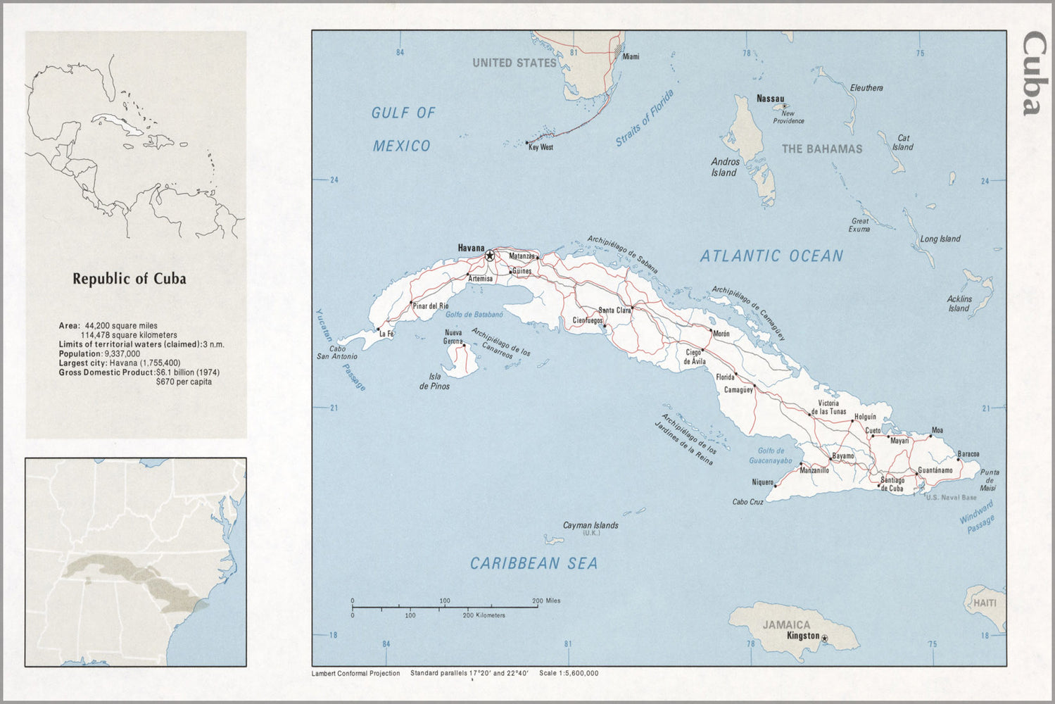 24"x36" Gallery Poster, cia map of cuba 1976