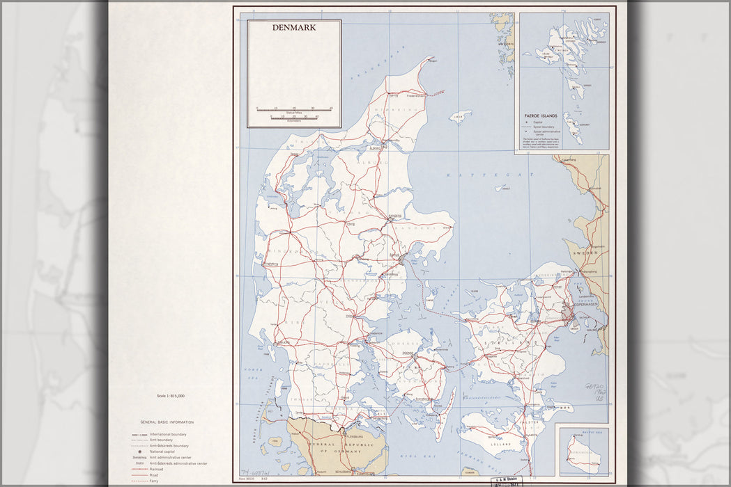 24"x36" Gallery Poster, cia map of denmark 1962