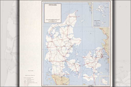 24"x36" Gallery Poster, cia map of denmark 1962