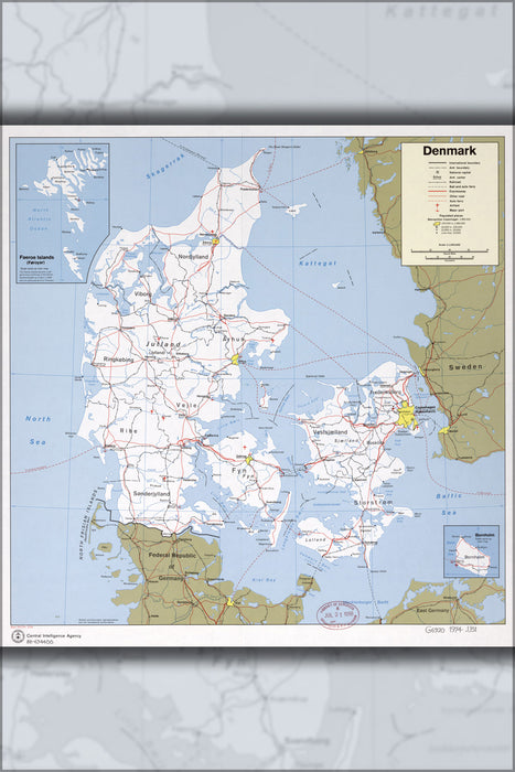 24"x36" Gallery Poster, cia map of denmark 1974 p2