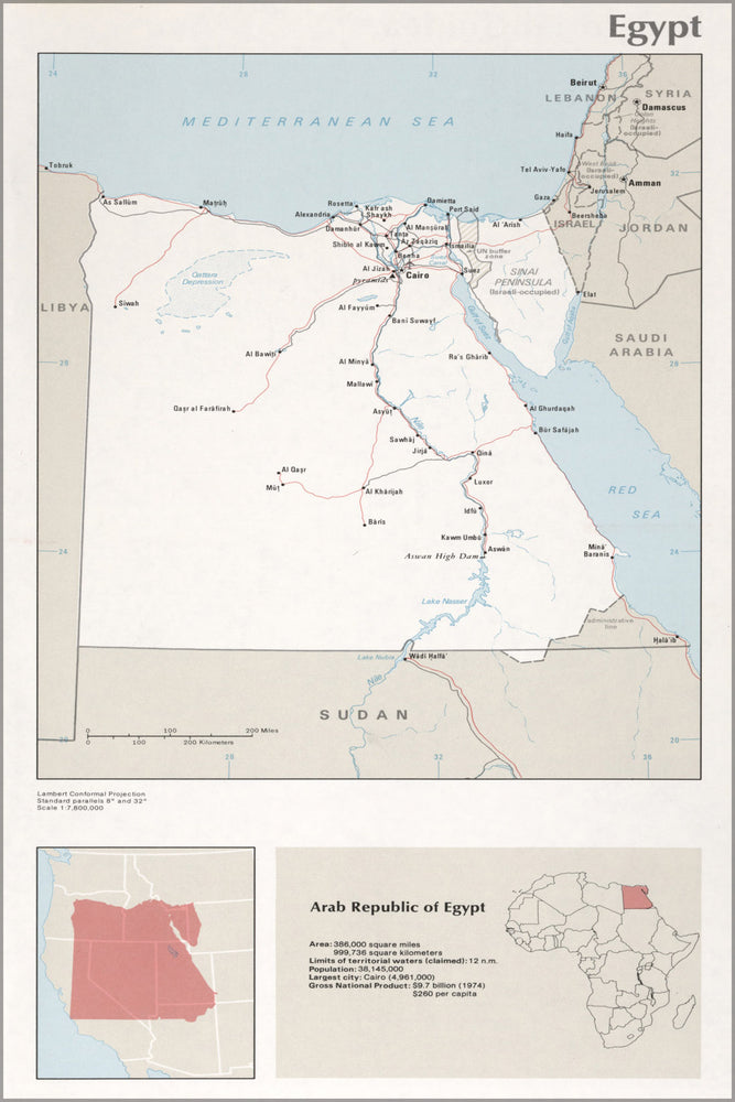 24"x36" Gallery Poster, cia map of egypt 1976