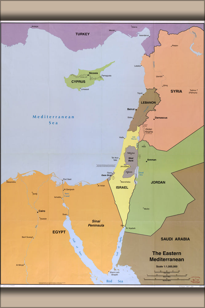 24"x36" Gallery Poster, cia map of egypt israel syria jordan 1997