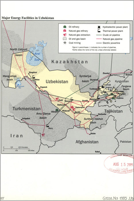 24"x36" Gallery Poster, cia map of energy facilities in Uzbekistan 1995
