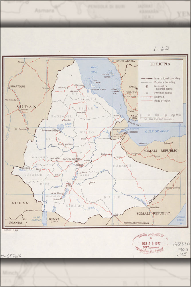 24"x36" Gallery Poster, cia map of ethiopia 1963