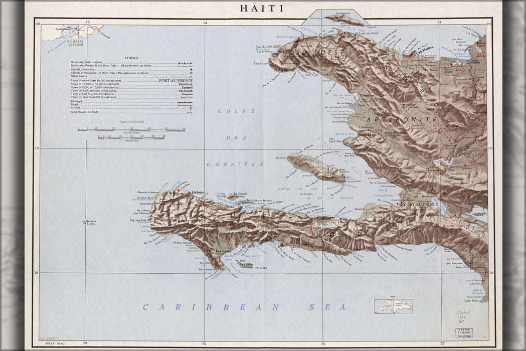24"x36" Gallery Poster, cia map of haiti 1962
