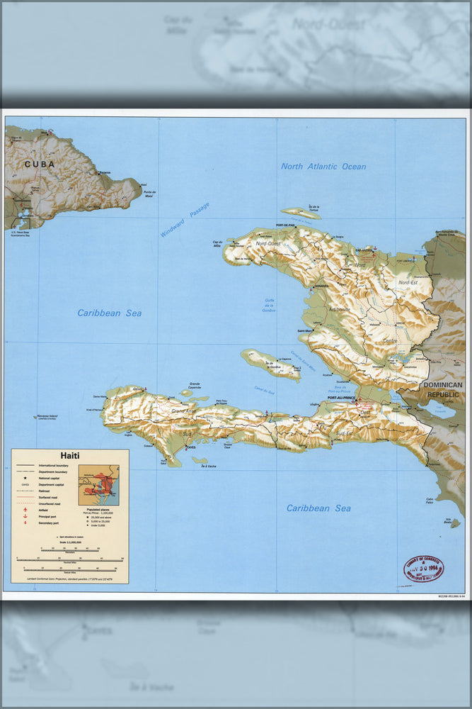 24"x36" Gallery Poster, cia map of haiti 1994