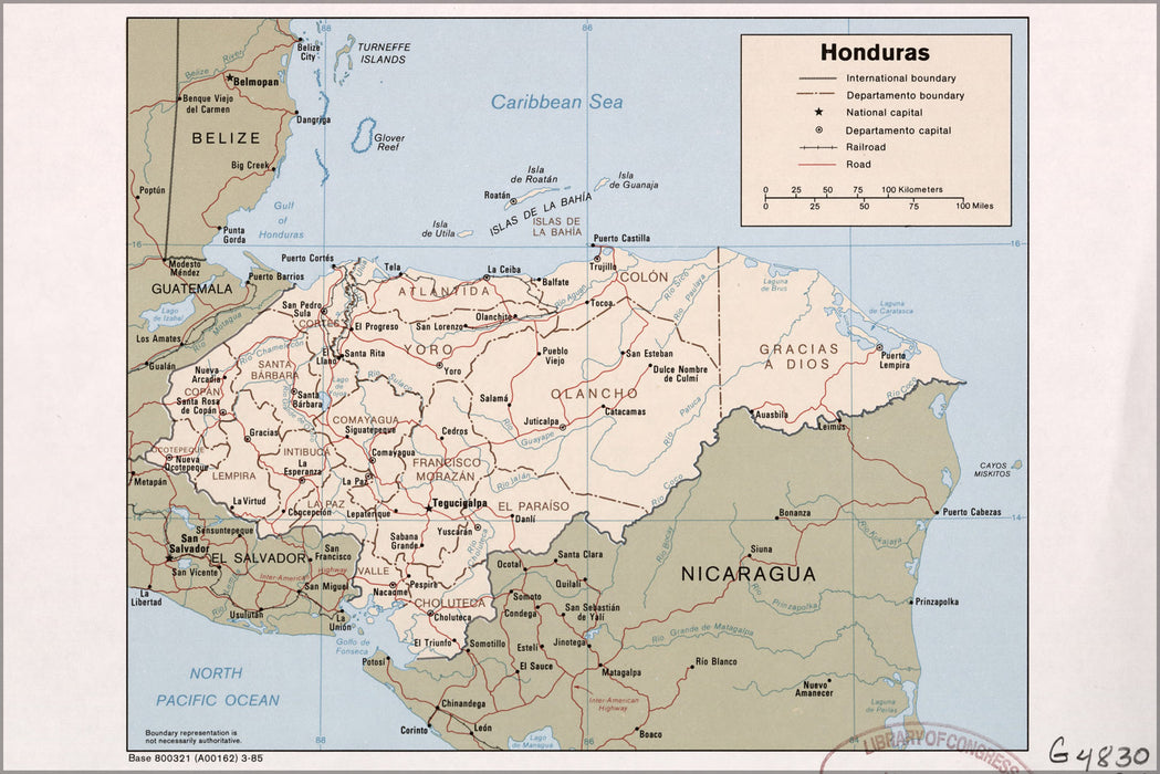 24"x36" Gallery Poster, cia map of honduras 1985