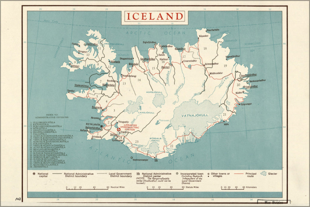 24"x36" Gallery Poster, cia map of iceland 1958