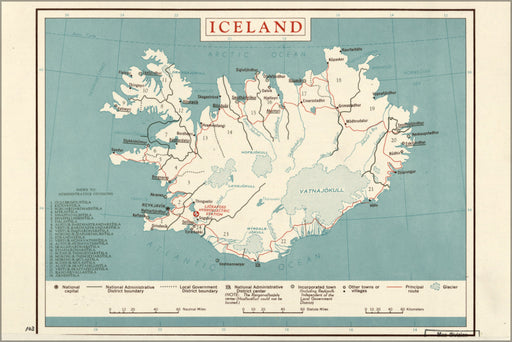 24"x36" Gallery Poster, cia map of iceland 1958