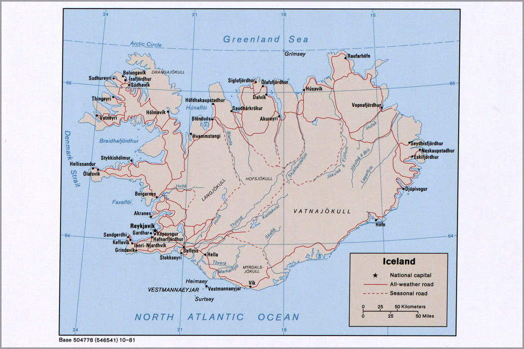 24"x36" Gallery Poster, cia map of iceland 1981