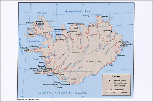 24"x36" Gallery Poster, cia map of iceland 1981