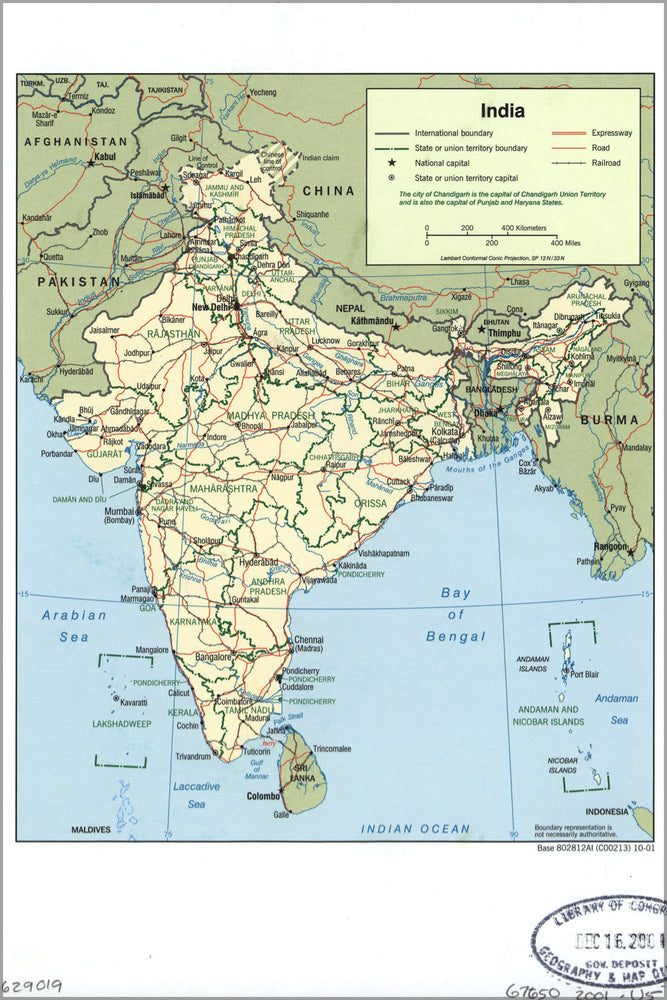 24"x36" Gallery Poster, cia map of india 2001