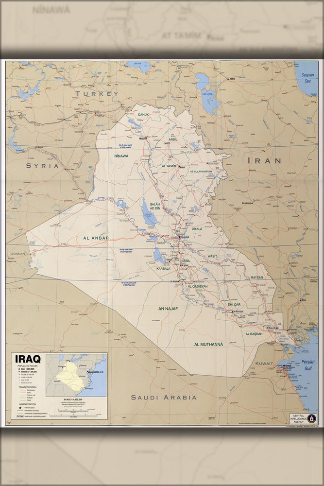 24"x36" Gallery Poster, cia map of iraq 2003