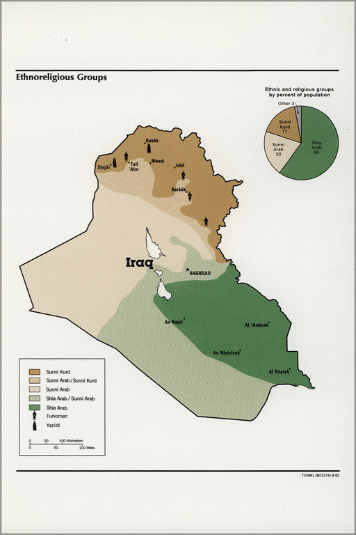 24"x36" Gallery Poster, cia map of iraq Ethnoreligious groups 1992