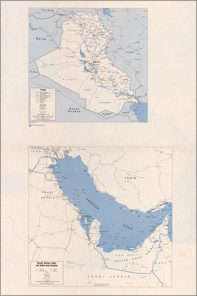 24"x36" Gallery Poster, cia map of iraq and persian gulf 1991