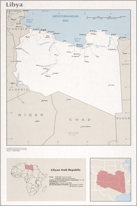 24"x36" Gallery Poster, cia map of libya 1976