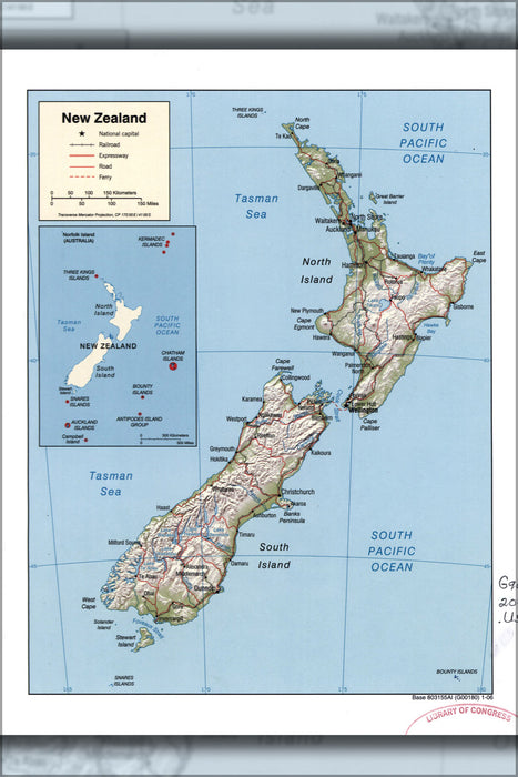 24"x36" Gallery Poster, cia map of new zealand 2006