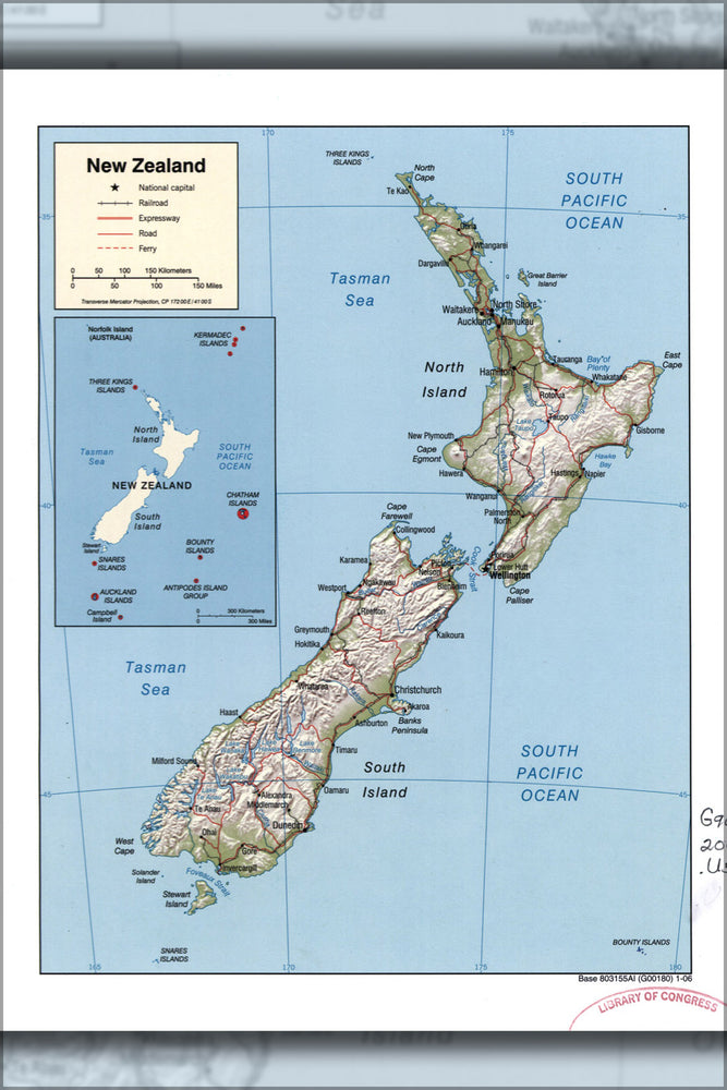 24"x36" Gallery Poster, cia map of new zealand 2006