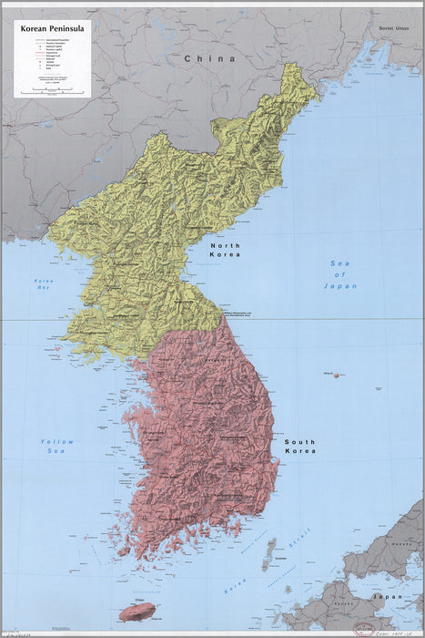 24"x36" Gallery Poster, cia map of north and south korea 1986